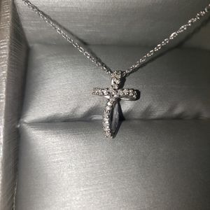 Diamond Accent Loop Cross Pendant- 10K White Gold